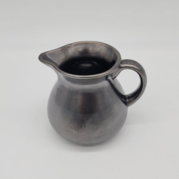 Prinknash Pottery Creamer Pewter Glaze Metallic Gunmetal Finish England VTG 4" - Picture 2 of 6